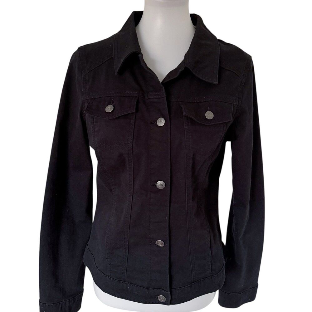 Womens Lee Riders Indigo Black Denim Jean Jacket Cotton Stretch M Medium Spandex